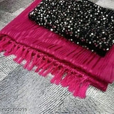 Golden georgette saree with velvet-sequinned blouse, Indian traditional attire