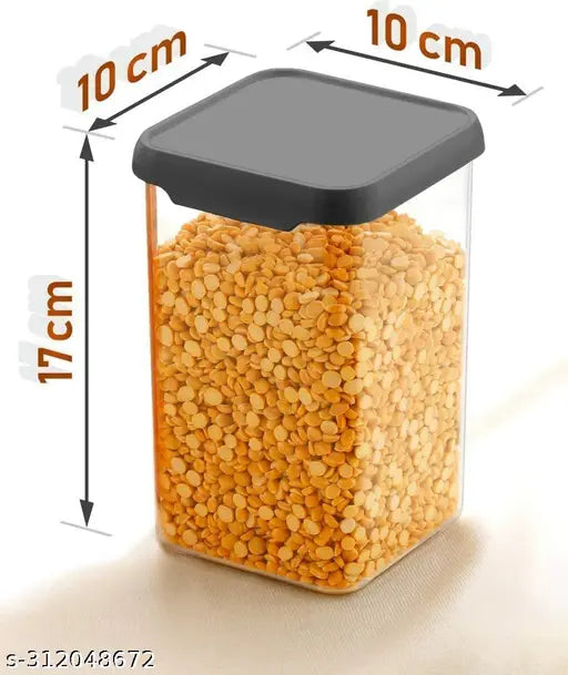 High-quality black plastic airtight square kitchen containers (pack of 12, 1100ml) for food storage