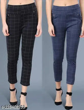 Trendy cotton lycra checked pant for women, Ganpati collection in free size 28-30, casual & party wear