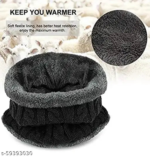Woolen beanie cap set (20 degree temperature) - unisex, ultra-soft, snowproof woolen beanie & muffler scarf