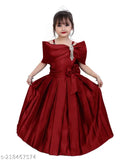 Silk blend kid's long gown for girls party wear, 3-4 years (22in bust, 32in length)