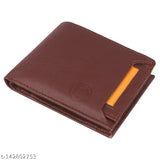 Brown faux leather bi-fold wallet, 2 compartments, classic world design for men's daily essentials