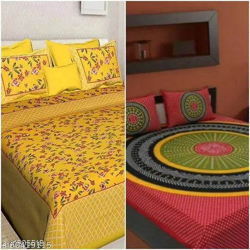 Cotton queen size double bedsheets, 160 thread count with 4 pillow covers, pack of 2 from India