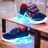 Blue & Red LED-lit durable sneakers for kids (0-7 years), made from breathable canvas and rubber. Unisex design with adjustable Velcro closure ensures a secure fit