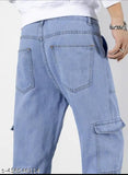 Light Blue Cotton Cargo Pants for Men, oversized style with various sizes available