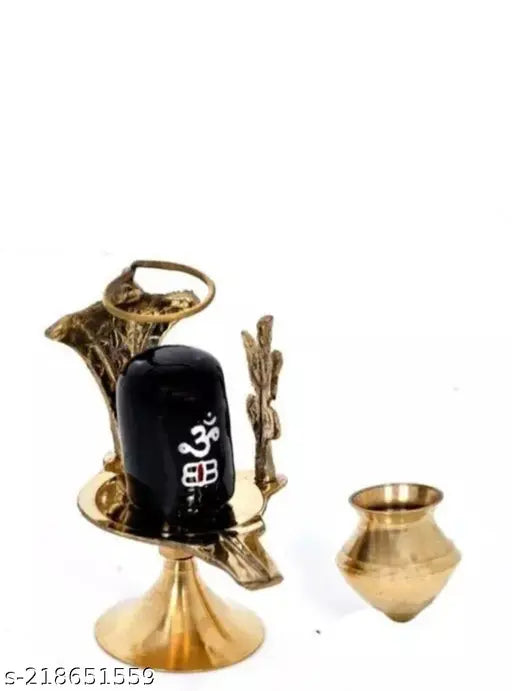 Black brass Shivling figurine, small size for worship and home use, handcrafted in India