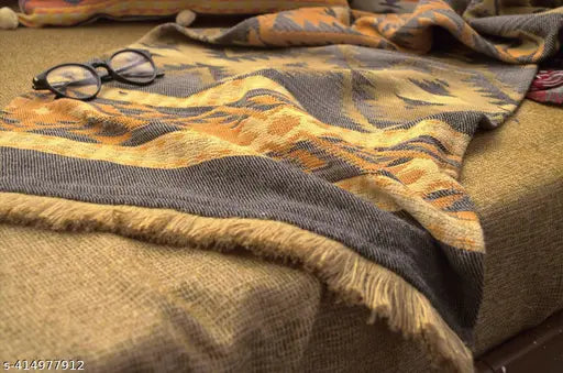 Handcrafted beige-brown cotton sofa throw, abstract print, KRI brand, Indian origin