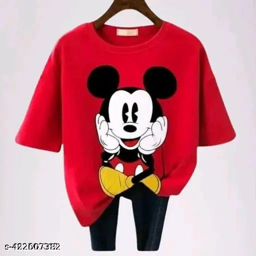 Women's cotton blend, short-sleeved printed oversized t-shirt pack of 2, featuring trendy graphics and relaxed fit. Made in India