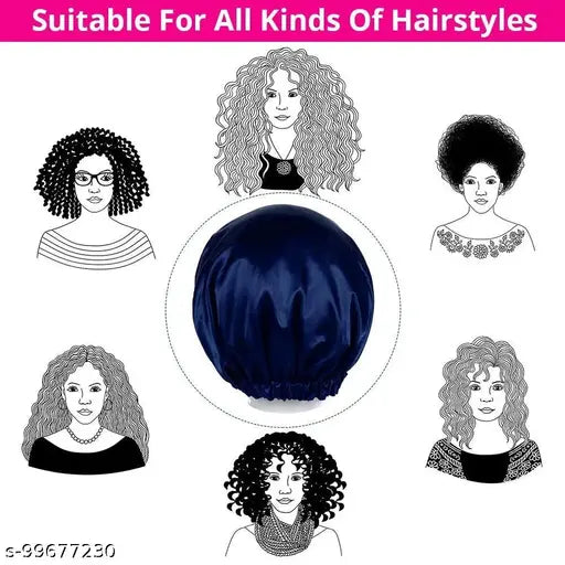 Blue Premium Satin Silk Hair Cap, adjustable skull cap for curly hair, protective sleep bonnet with dual layers, luxurious satin material, free size, India origin