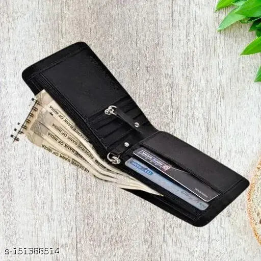 Solid faux leather men's bifold wallet with 12 card slots, ideal for personal use or gifts, made in India