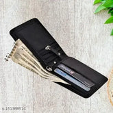 Solid faux leather men's bifold wallet, 12 card holder for credit/debit cards, ID, and bank. Stylish and fashionable accessory, ideal for personal use or gifting