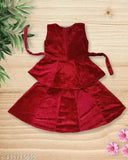 Festive velvet lehenga choli for baby girls: embroidered floral stitch, sleeveless, 12-18 months size, made in India