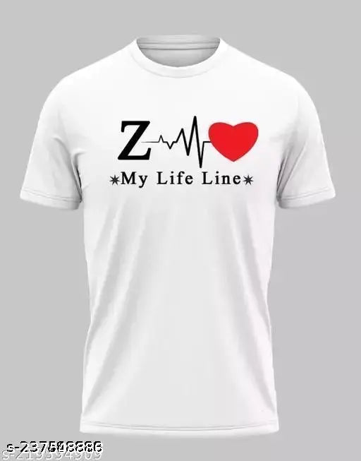 Stylish half-sleeve round neck polyester t-shirt for men - New My Life Line Z print design, pack of 1, size S (chest size 36in, length size 27in)