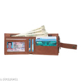 Brown faux leather slim bifold wallet with multi-card and ID holder, perfect gift for men or boys. Solid pattern, free size (12cm x 12cm), originating from India