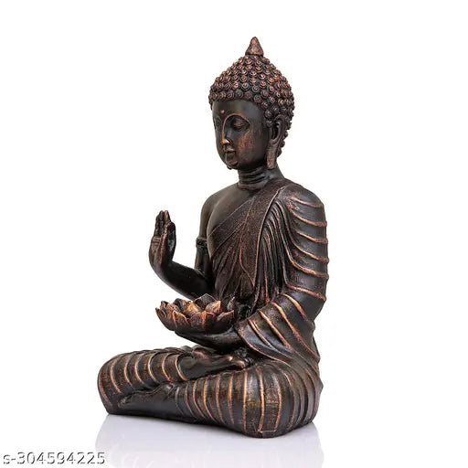 Meditating Buddha Head Statue, 11 inch resin figurine for living room or office decor, symbolizing peace and good luck