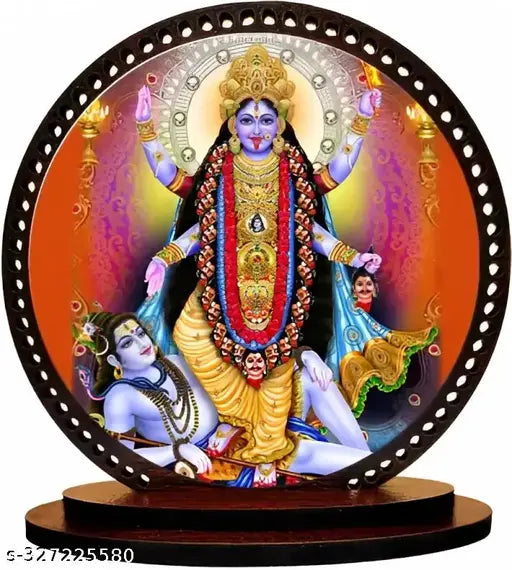 High-quality wooden Lord Kali dashboard idol for car and home decorative showpiece, 3"x3.2" (WxH), prelaminated MDF, made in India