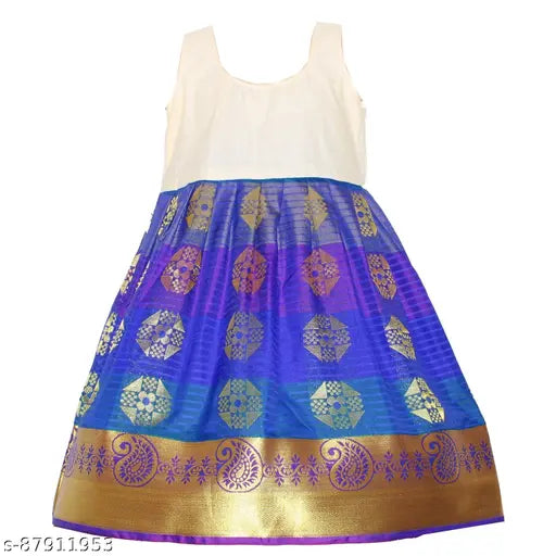 Cotton-silk kids' Ponni Pattu Lehengha Choli with waist belt, floral design, short sleeves, India