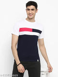 Colorblocked cotton T-shirt for men, short sleeves, breathable, stylish, versatile, country of origin: India