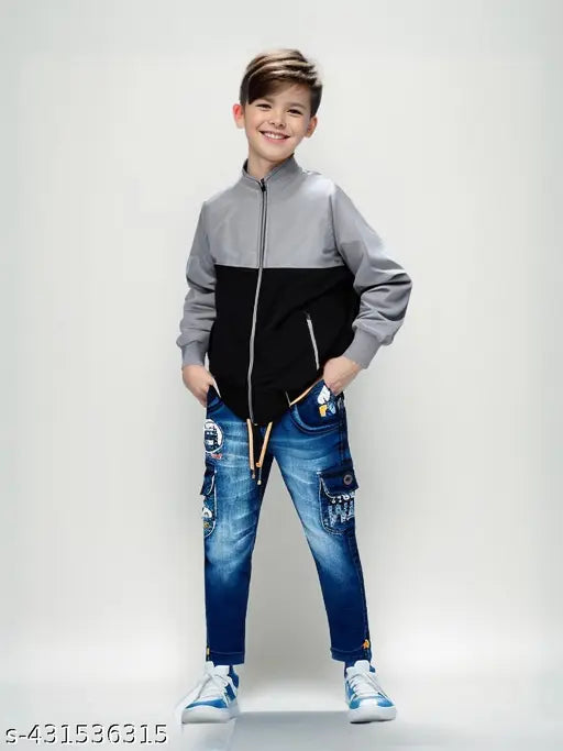 Colorblocked solid polyester blend jackets for kids aged 4-11 years, vibrant designs and long sleeves