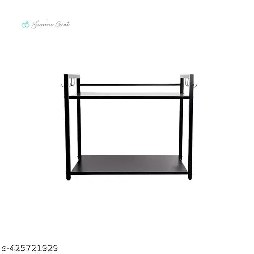 Black stainless steel double tiered microwave/OTG stand for kitchen counter, ideal for extra storage