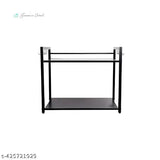 Black stainless steel double tiered microwave/OTG stand for kitchen counter, ideal for extra storage