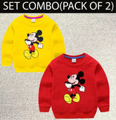 Yellow and red combo kids' cotton blend sweatshirt with full sleeves and round neck, warm winter wear for boys and girls