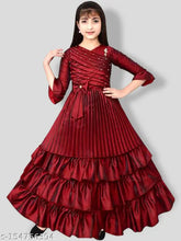 Silk blend ethnic party gown for girls, solid net, three-quarter sleeves, India origin