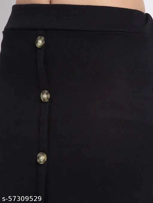 Cotton blend black ribbed skirt, non-transparent party wear with stretchable fabric for fashionable women