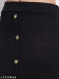 Cotton blend black ribbed skirt, non-transparent party wear with stretchable fabric for fashionable women