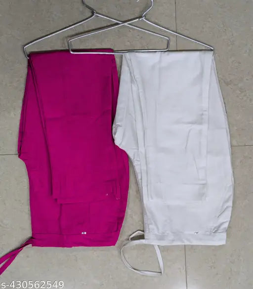 Cotton blend solid net fancy trousers for women, pack of 2 - 1 pink, 1 white, various sizes available