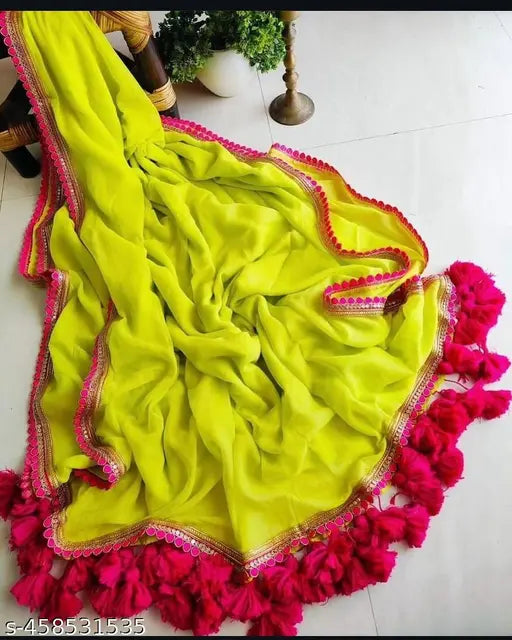 Georgette saree with embroidery work and Bangalore silk blouse, intricately embellished Indian traditional wear