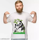 Panda printed round neck white cotton-blend T-shirt for men, lightweight and ideal for summer wear