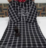 Stylish black checked woolen kurta for women, three-quarter sleeves - ideal winter wear from India