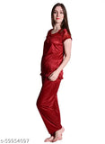 Maroon satin pajama set, sleek and stylish Senslife® nightwear for bedroom or special occasions, made in India