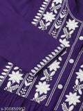 Violet sequin embroidered viscose rayon kurti with three-quarter sleeves, chikankari pattern, ideal for occasions, quality Indian craftsmanship