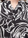 Black & White rayon printed top with palazzo set for women, features three-quarter sleeves, lightweight fabric, machine washable, variety of sizes available