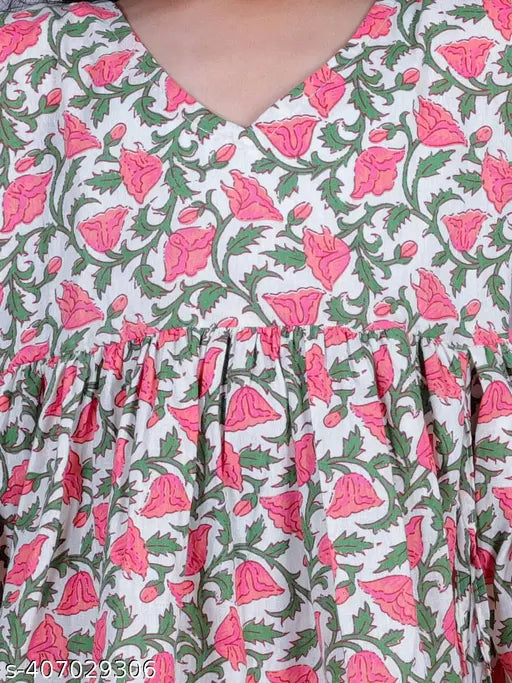 Multicolor cotton floral print Anarkali/Flared Kurta & Sharara Set for girls, soft and comfortable, 90% cotton, 100% cute