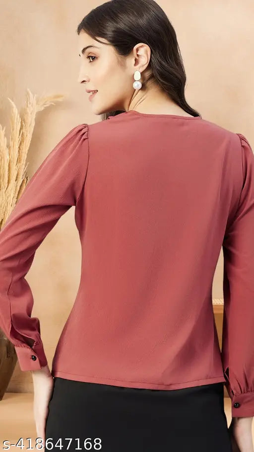 WineRed women's pink collared shirt with contrast embroidery, solid polyester long-sleeve top on hanger, XL (42in bust, 25in length) or XXL (44in bust, 25in length)