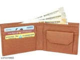 Solid faux leather bifold wallet for men, compact design with ID window and coin pocket, trendy accessory from India