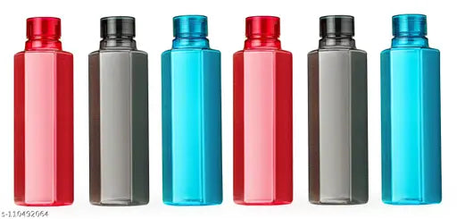 Unbreakable black plastic water bottles (1L each), ideal for school, college, gym, work, and outdoor adventures (Set of 6)