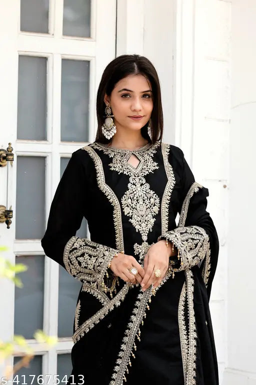 Budget-friendly Chinnon silk suit for parties, long-sleeved printed net design, single size available, Indian origin