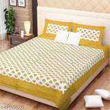 Yellow pure cotton double bedsheet with attractive texture, two pillow covers included