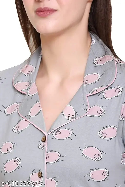 Cotton printed night suit set, LUBOV branded women's pyjamas with short sleeves, comfortable relaxation wear from India