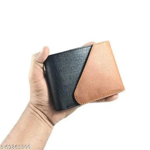 Black N Tan PU men's wallet with 5 compartments, free size