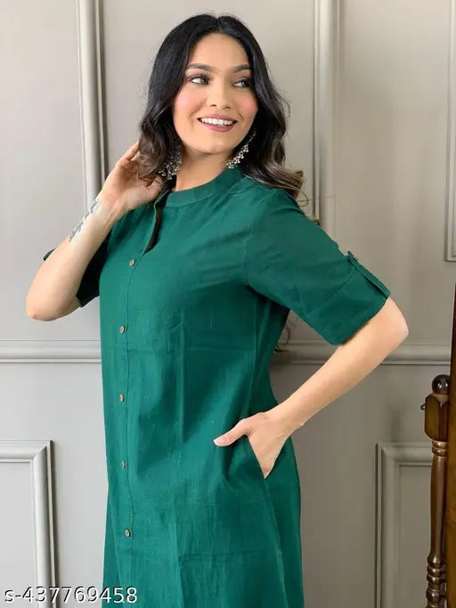 Beautiful cotton kurta and palazzo set, solid color Indian traditional wear for women, short-sleeved outfit on display