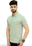 Solid cotton blend polo neck T-shirt for men, short sleeves, solid pattern