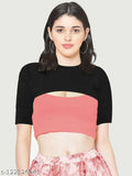 Black cotton blend crop top, half sleeve, round neck, cut out design - trendy and versatile, perfect for all seasons