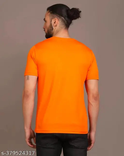 Orange polycotton men's regular fit polo t-shirt with half sleeves, Jai Sri Ram printed design for Ram Mandir Udghatan 2024 in Ayodhya