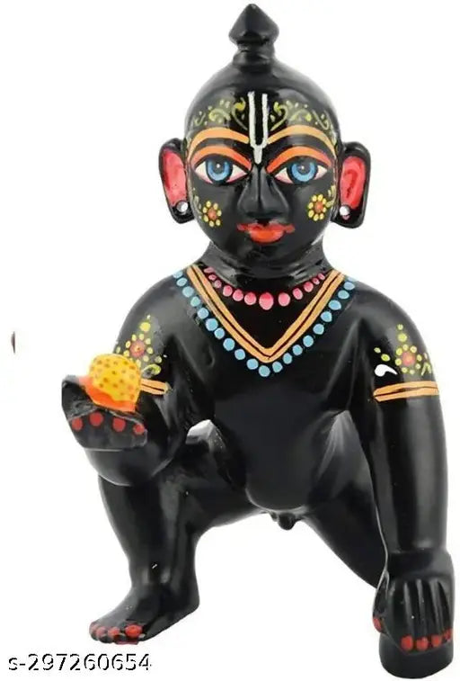 Hand-painted brass Krishna Idol (Bal Gopal), intricate detailing, 3No.Black coated, product dimensions: 84mm x 94mm x 62mm, Indian artistry and decorative showpiece