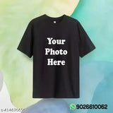 Black polyester personalized customized t-shirt, cool art design on short sleeves, available in S, M, L, XL, XXL sizes
